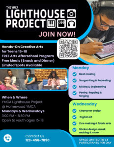 Lighthouse Clubs provide hands-on creative experiences in music, writing, and visual arts. Each session is led by a dedicated teaching artist, with a floater assisting both sessions.